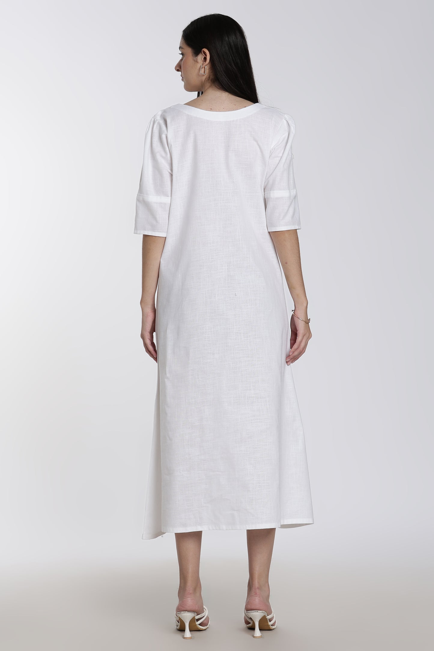 Cotton V-Neck Midi Dress