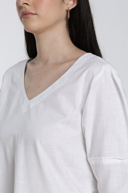 Cotton V-Neck Midi Dress