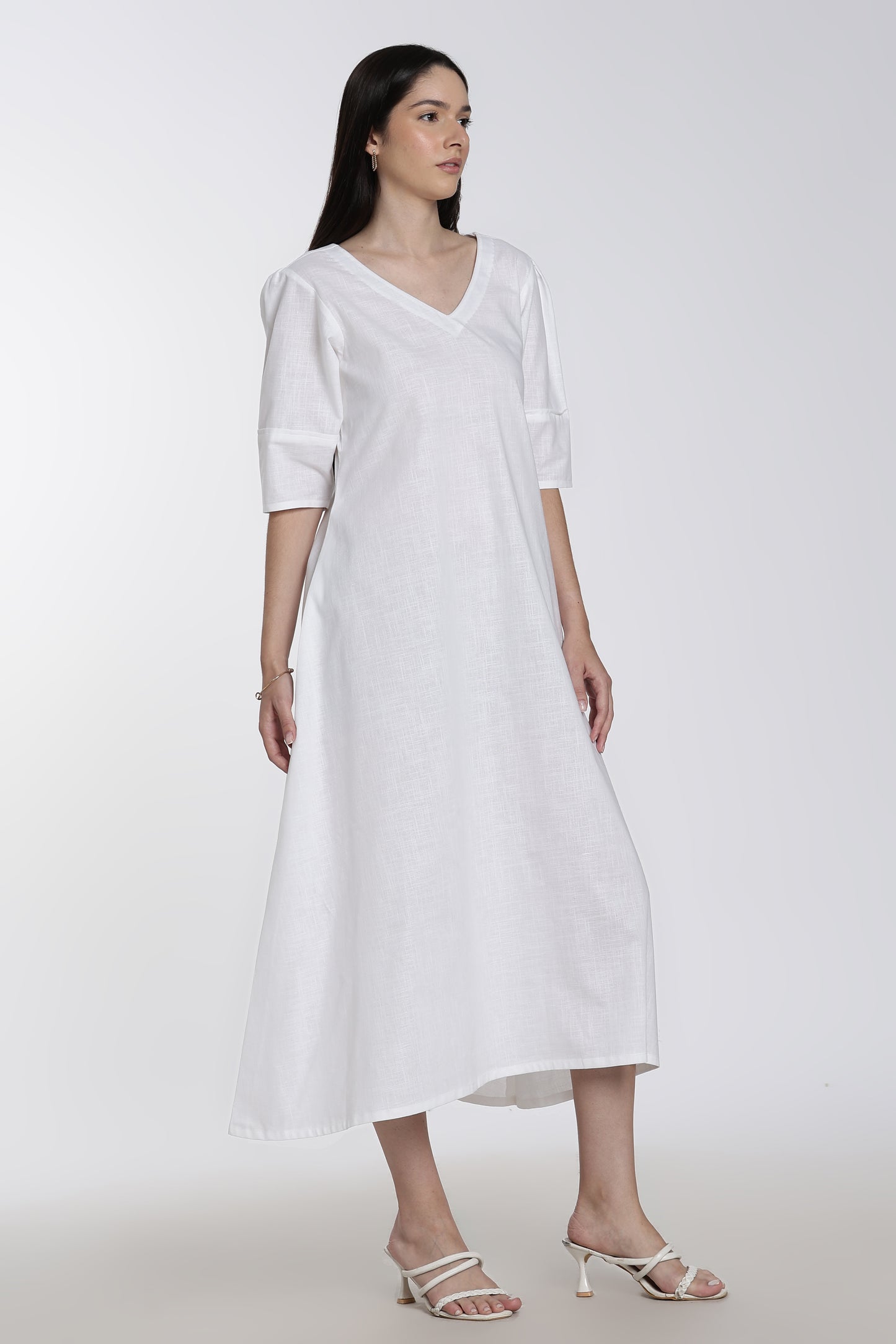 Cotton V-Neck Midi Dress