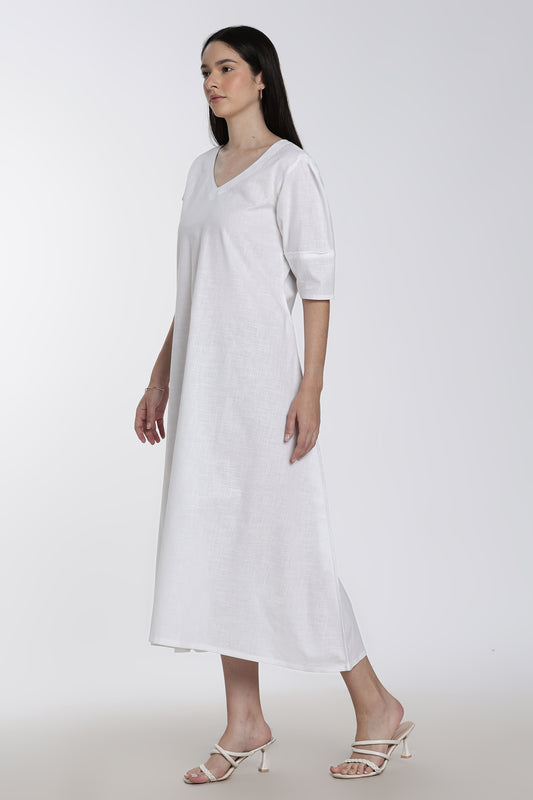 Cotton V-Neck Midi Dress