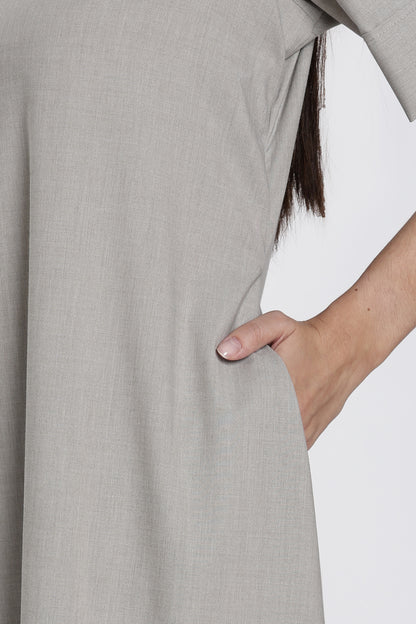 Women’s Grey High-Neck Midi Dress with Pockets