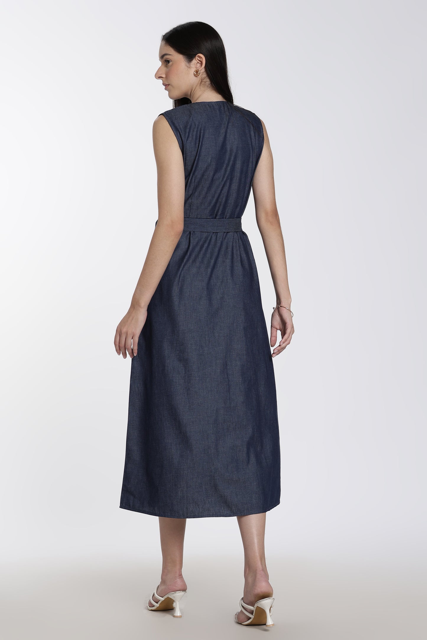 Denim Tie-Waist Midi Dress