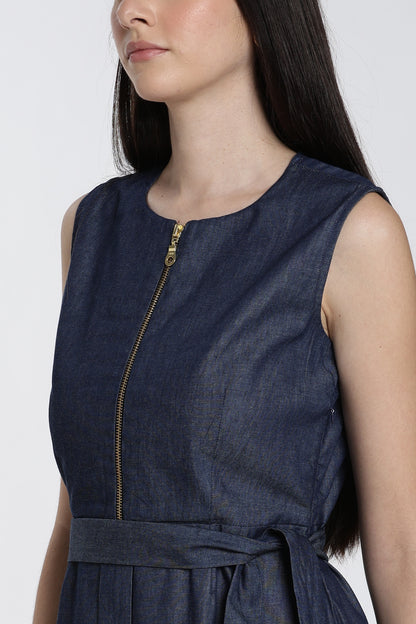 Denim Tie-Waist Midi Dress