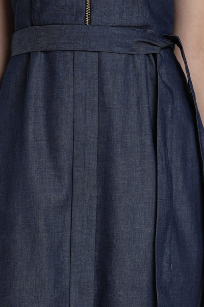 Denim Tie-Waist Midi Dress
