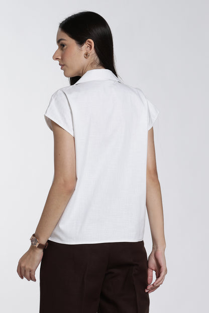 White Notch Lapel Collar Cotton Top