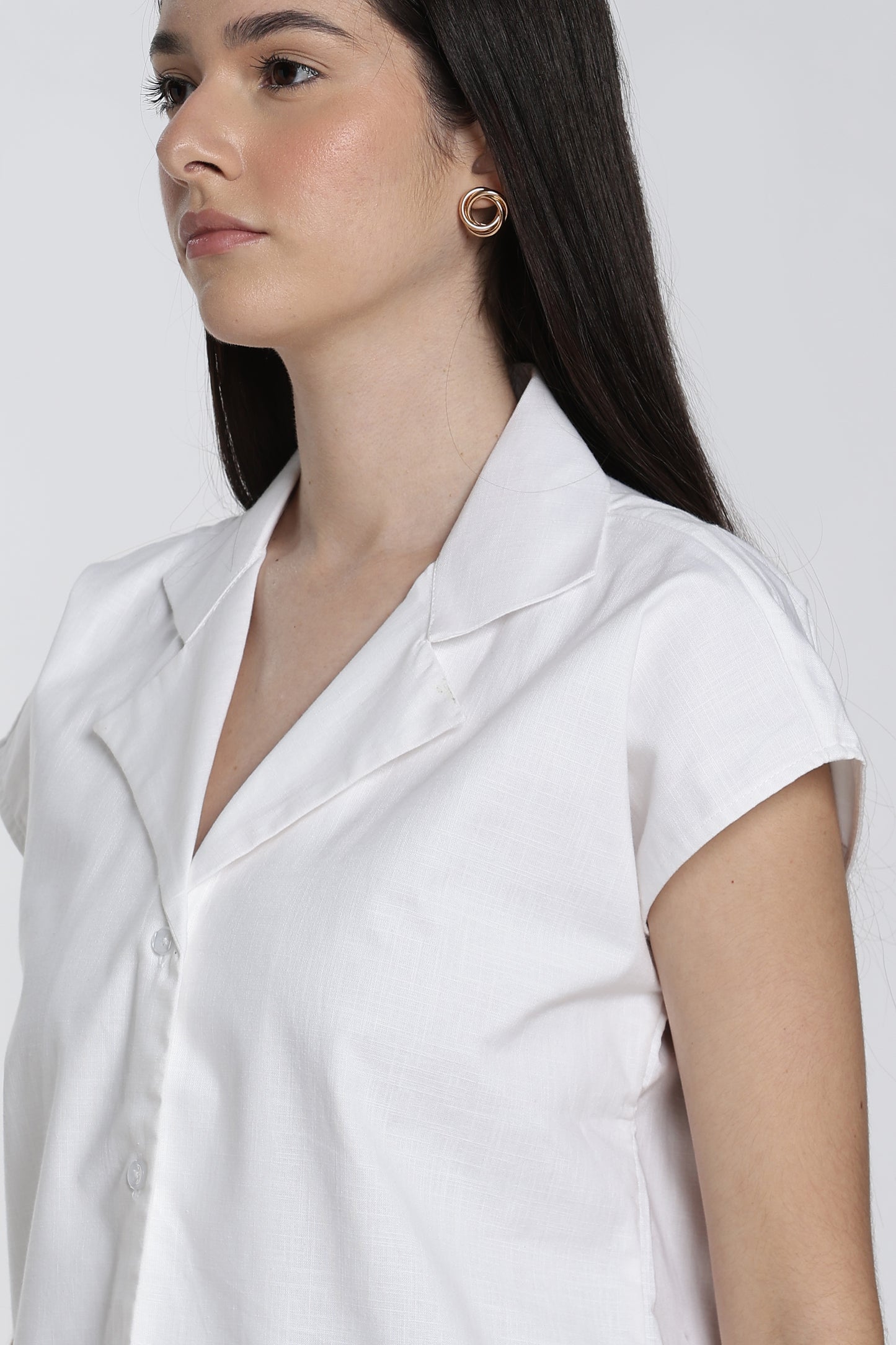 White Notch Lapel Collar Cotton Top