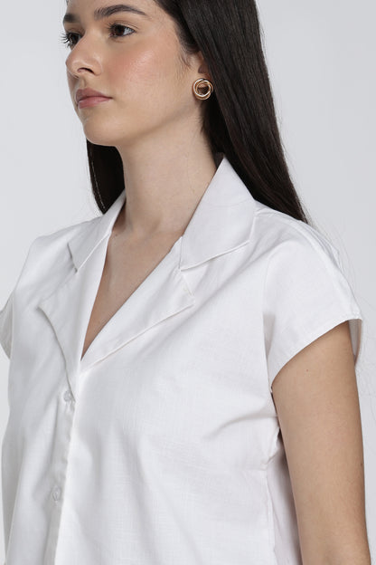 White Notch Lapel Collar Cotton Top