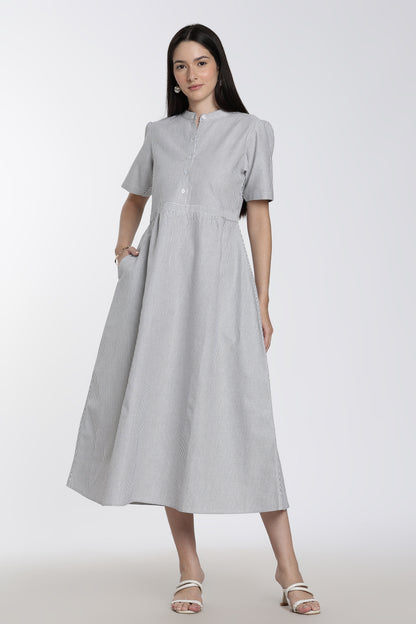 Women's Striped Midi Dress With Pockets