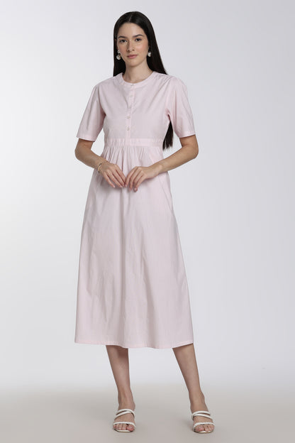 Women's Striped Midi Dress With Pockets