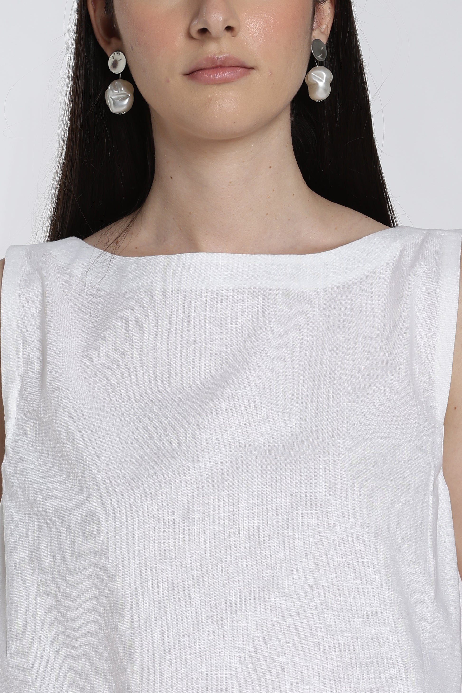 White Sleeveless Boat-Neck Top