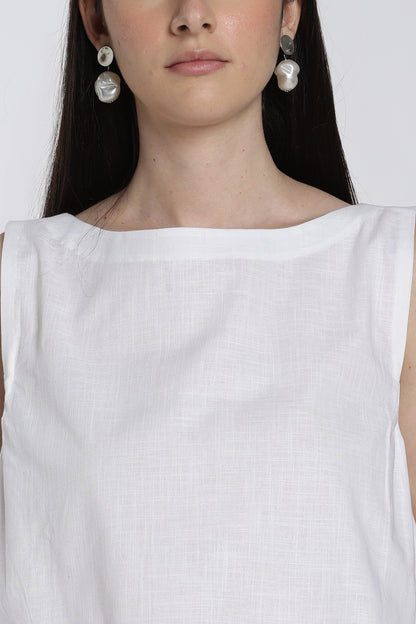 White Sleeveless Boat-Neck Top