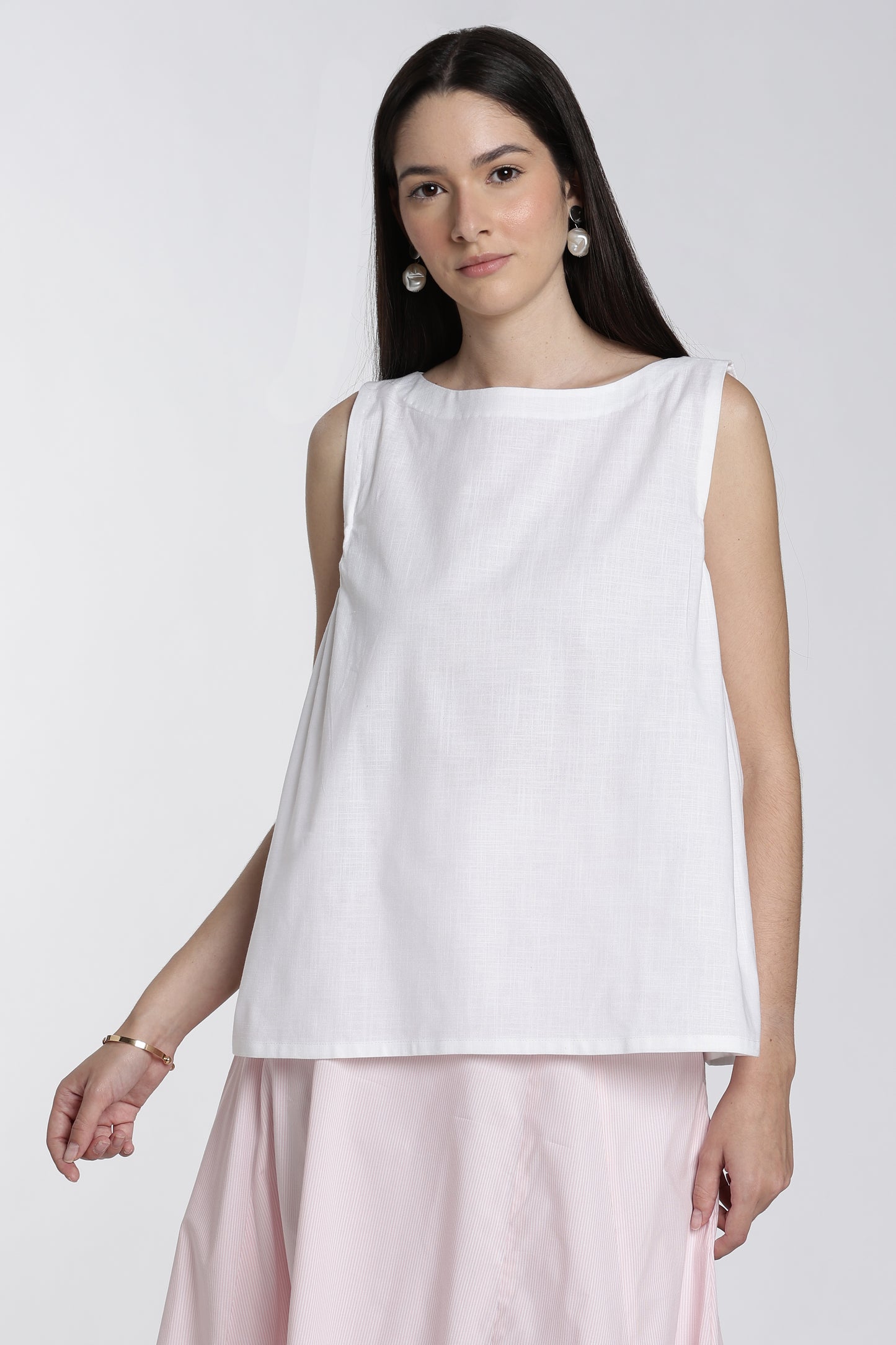 White Sleeveless Boat-Neck Top