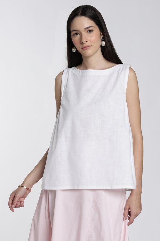 White Sleeveless Boat-Neck Top